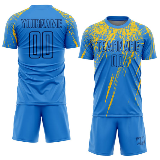 Custom Powder Blue Yellow-Navy Sublimation Soccer Uniform Jersey - Sky-Custom