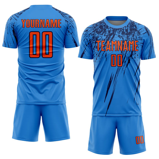 Custom Powder Blue Orange-Navy Sublimation Soccer Uniform Jersey - Sky-Custom