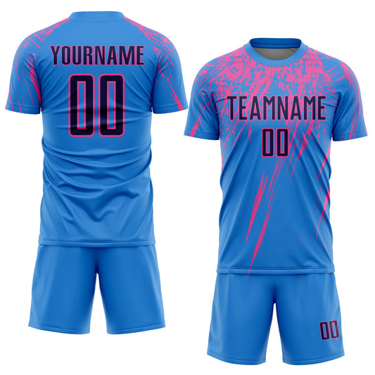 Custom Powder Blue Navy-Pink Sublimation Soccer Uniform Jersey - Sky-Custom