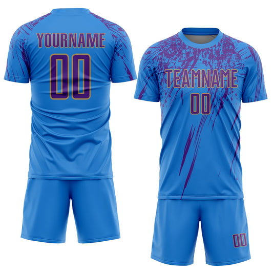 Custom Powder Blue Purple-Old Gold Sublimation Soccer Uniform Jersey - Sky-Custom