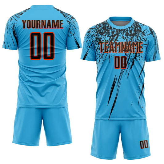 Custom Sky Blue Black-Orange Sublimation Soccer Uniform Jersey - Sky-Custom