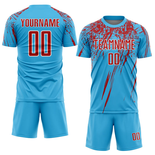 Custom Sky Blue Red-White Sublimation Soccer Uniform Jersey - Sky-Custom
