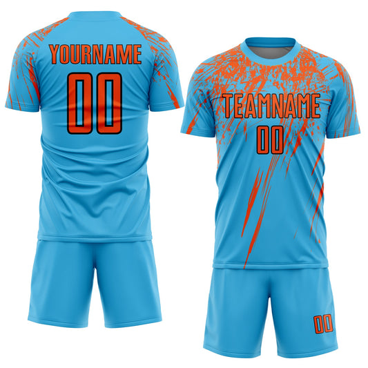 Custom Sky Blue Orange-Black Sublimation Soccer Uniform Jersey - Sky-Custom