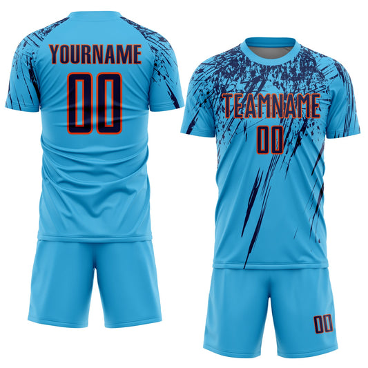 Custom Sky Blue Navy-Orange Sublimation Soccer Uniform Jersey - Sky-Custom