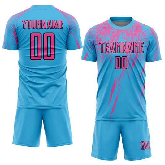 Custom Sky Blue Pink-Black Sublimation Soccer Uniform Jersey - Sky-Custom