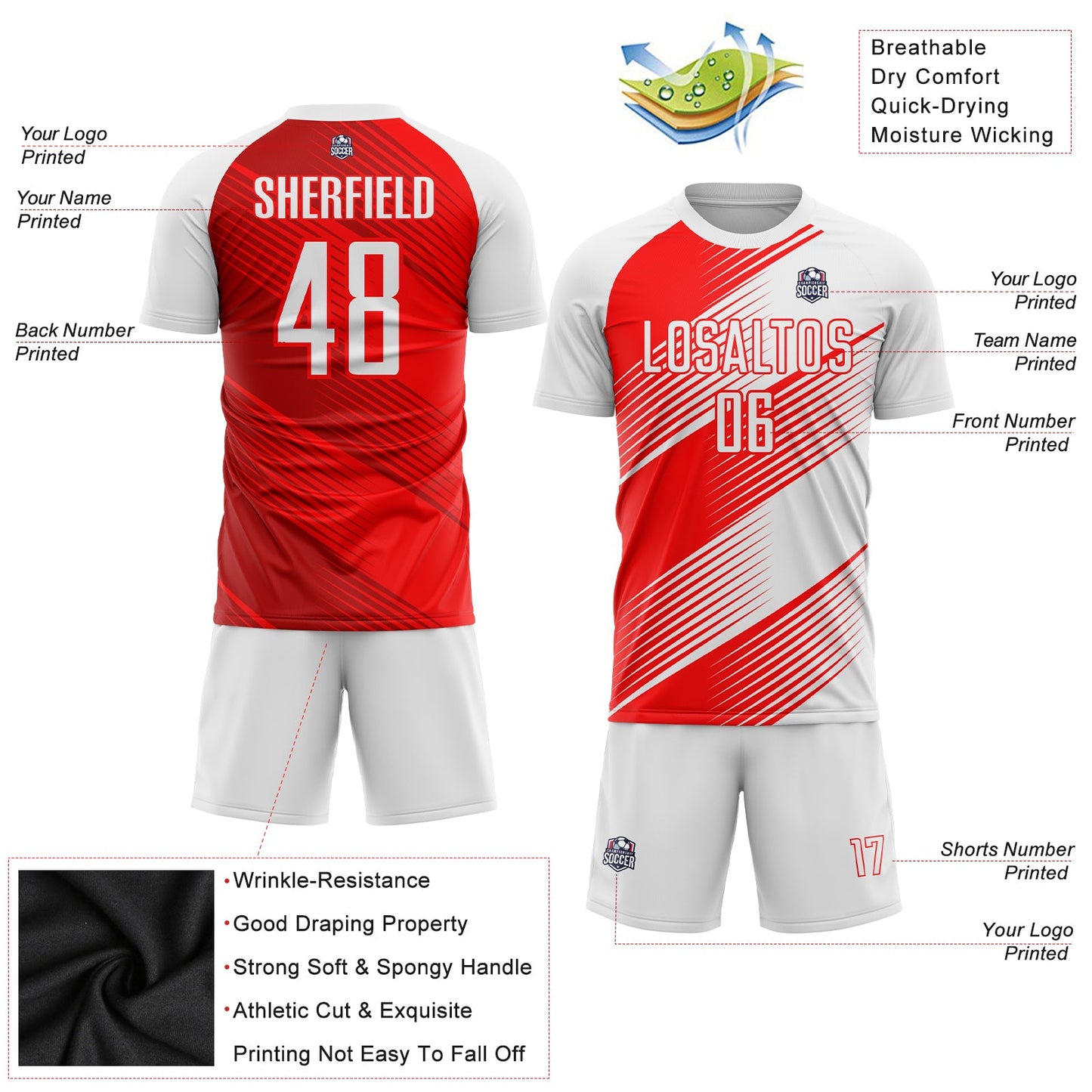 Custom Red White Sublimation Soccer Uniform Jersey - Sky-Custom