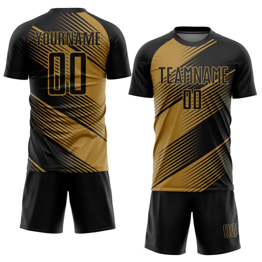 Custom Old Gold Black Sublimation Soccer Uniform Jersey - Sky-Custom