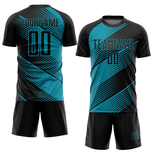 Custom Teal Black Sublimation Soccer Uniform Jersey - Sky-Custom