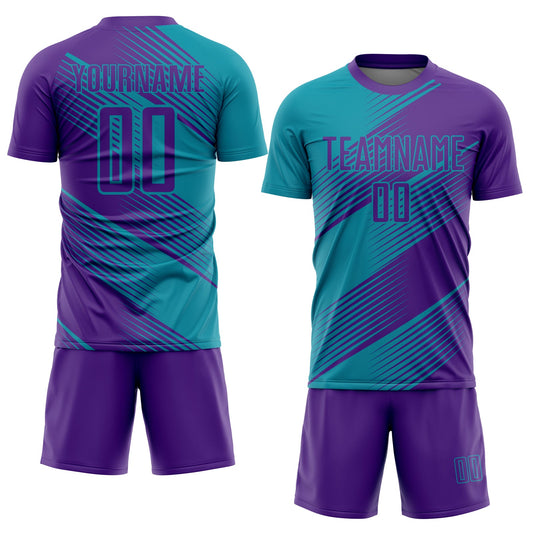 Custom Teal Purple Sublimation Soccer Uniform Jersey - Sky-Custom