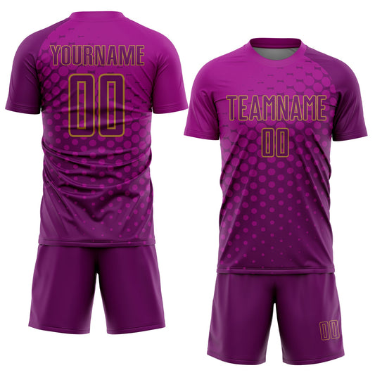 Custom Deep Pink Purple-Old Gold Sublimation Soccer Uniform Jersey - Sky-Custom