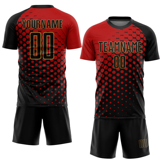 Custom Red Black-Old Gold Sublimation Soccer Uniform Jersey - Sky-Custom