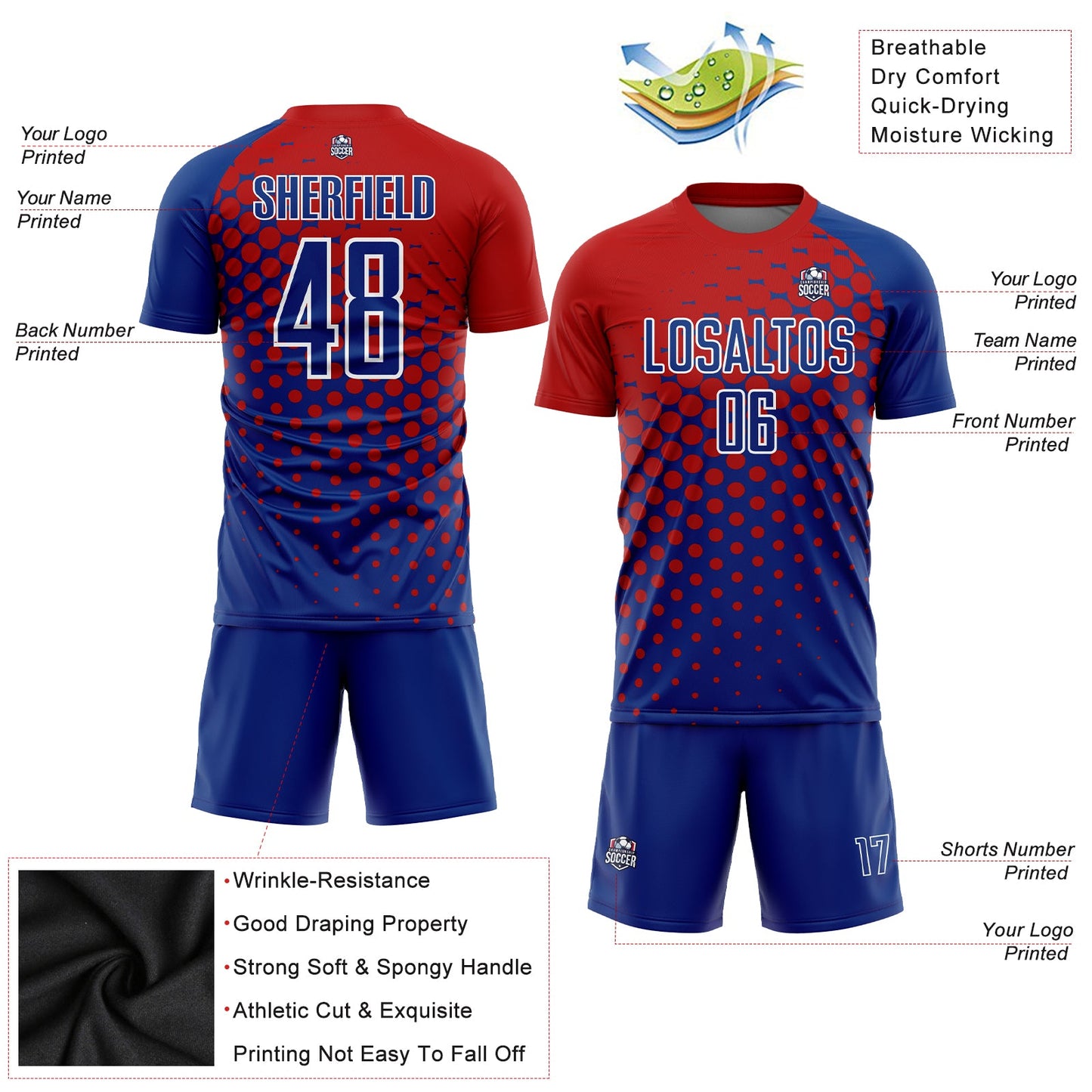 Custom Red Royal-White Sublimation Soccer Uniform Jersey - Sky-Custom