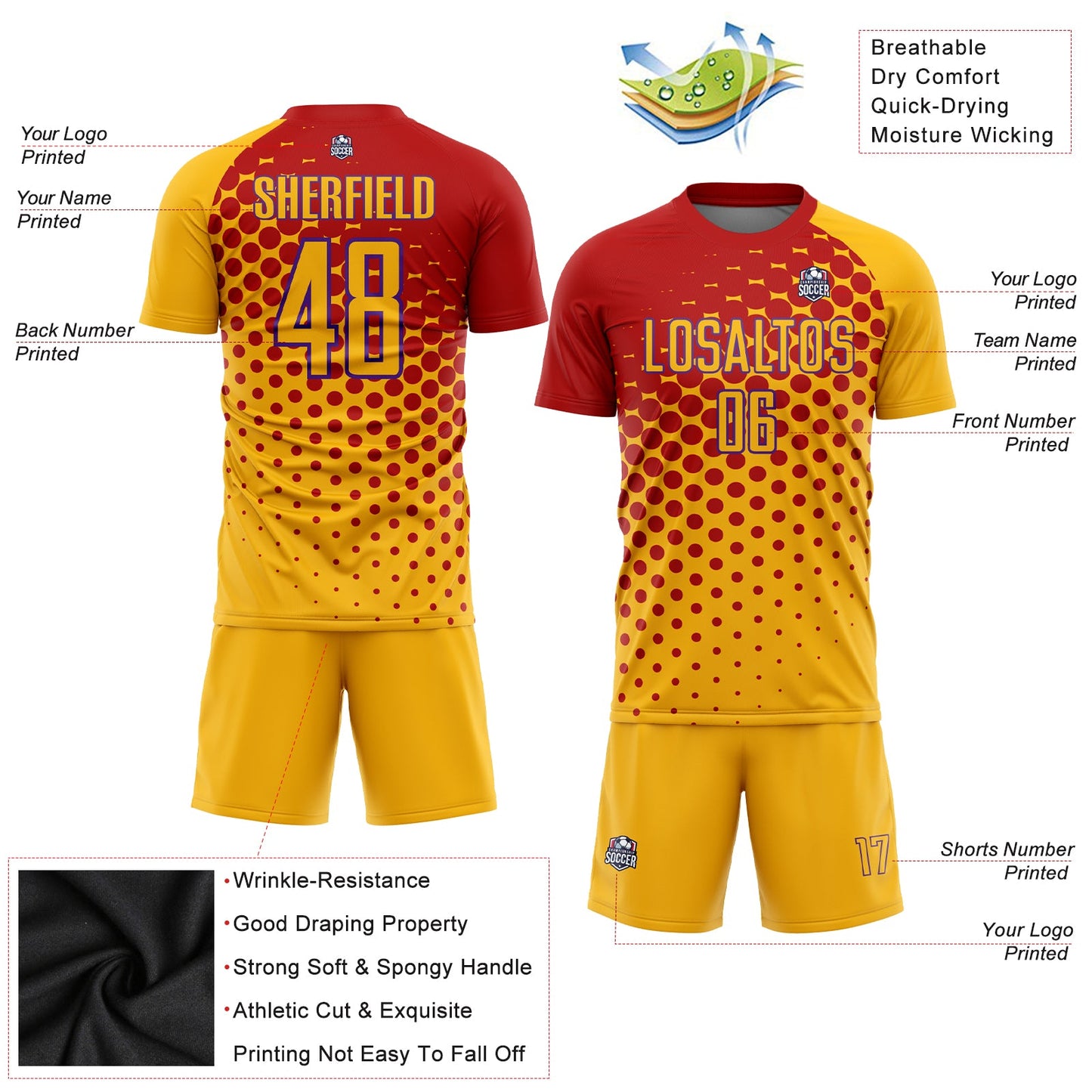 Custom Gold Red-Purple Sublimation Soccer Uniform Jersey - Sky-Custom