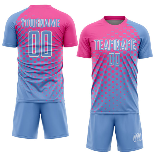 Custom Light Blue Pink-White Sublimation Soccer Uniform Jersey - Sky-Custom