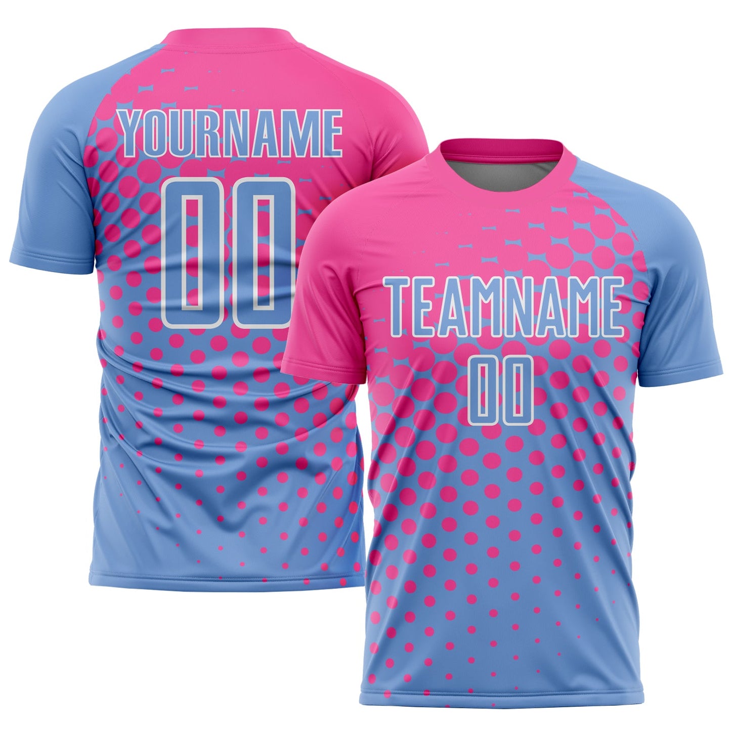 Custom Light Blue Pink-White Sublimation Soccer Uniform Jersey - Sky-Custom