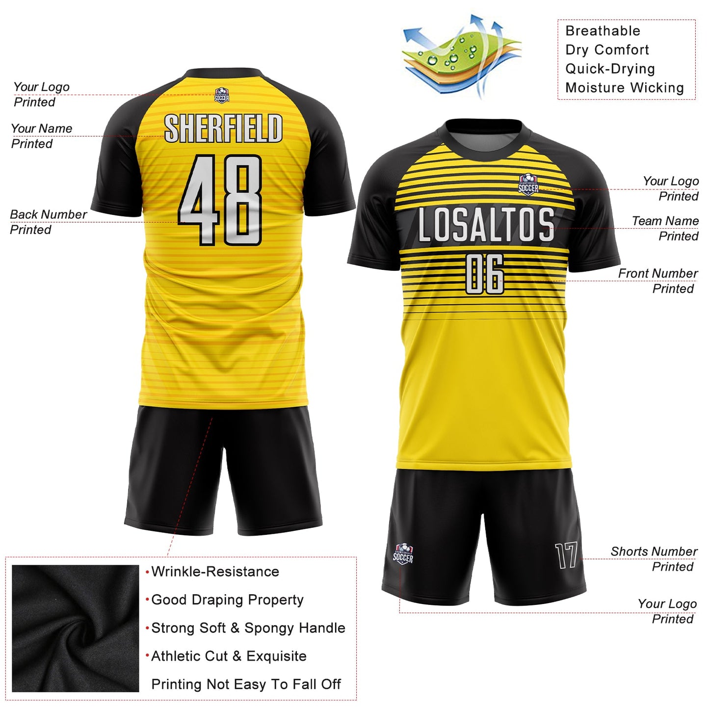 Custom Yellow White-Black Sublimation Soccer Uniform Jersey - Sky-Custom