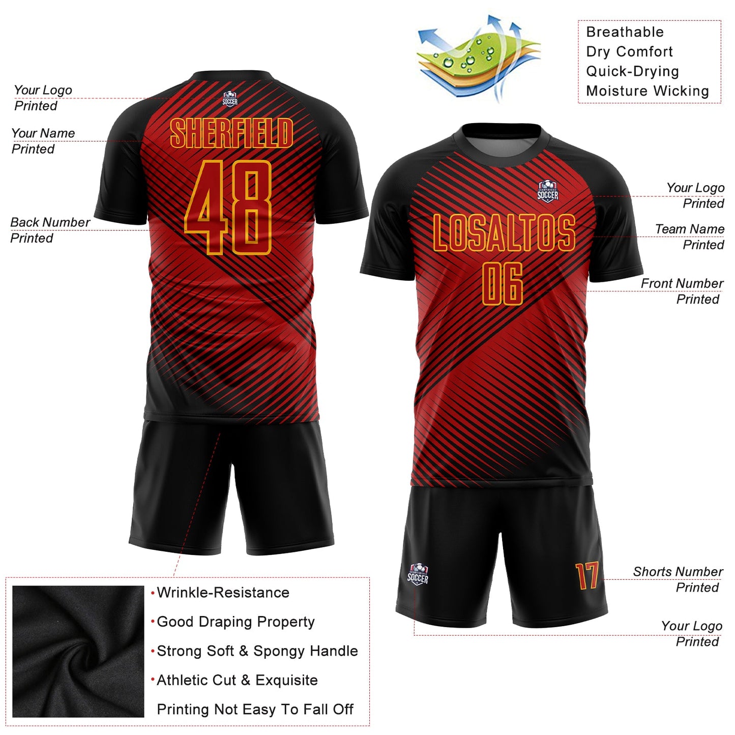Custom Red Black-Yellow Sublimation Soccer Uniform Jersey - Sky-Custom