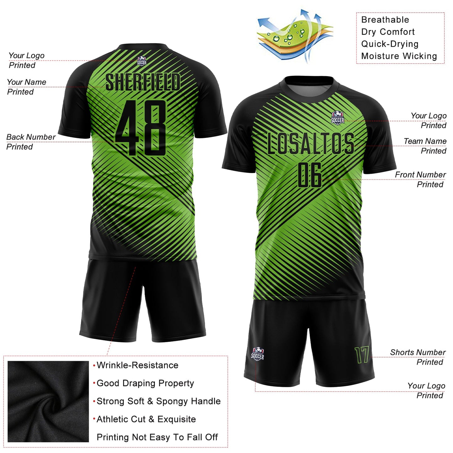 Custom Neon Green Black Sublimation Soccer Uniform Jersey - Sky-Custom