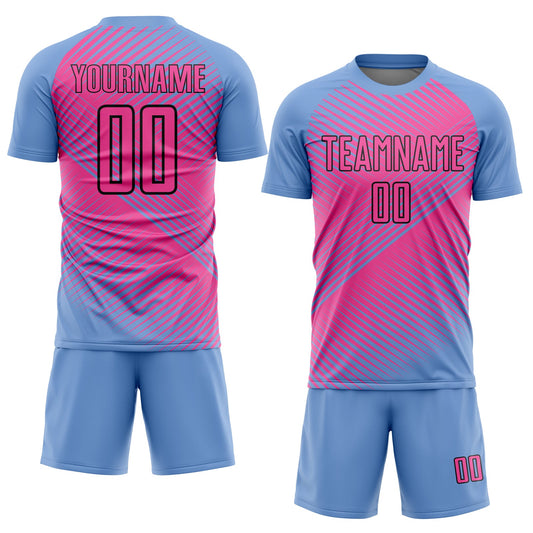 Custom Light Blue Pink-Black Sublimation Soccer Uniform Jersey - Sky-Custom