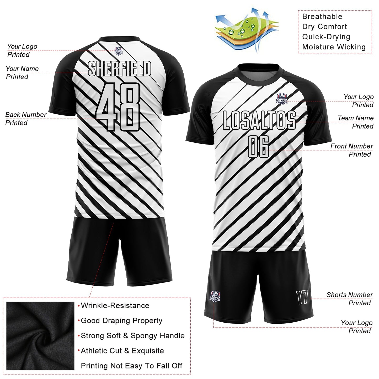 Custom Black White Sublimation Soccer Uniform Jersey - Sky-Custom