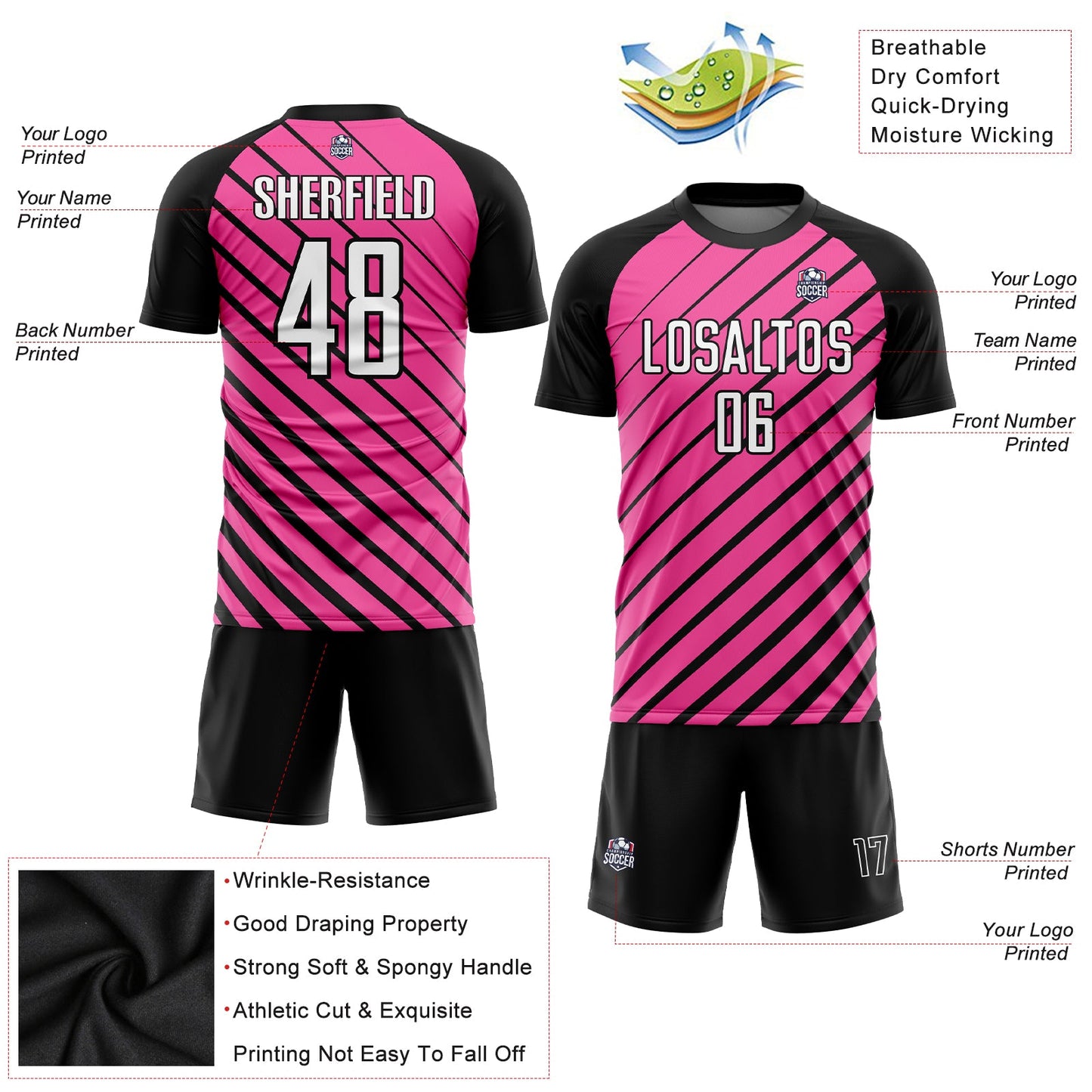 Custom Pink White-Black Sublimation Soccer Uniform Jersey - Sky-Custom