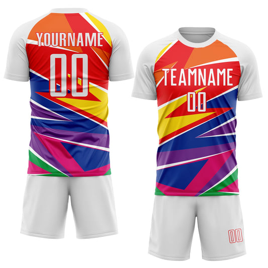 Custom Figure White-Red Sublimation Soccer Uniform Jersey - Sky-Custom