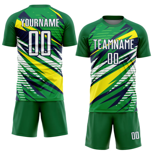Custom Green White Yellow-Navy Sublimation Soccer Uniform Jersey - Sky-Custom