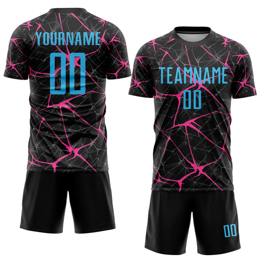 Custom Black Sky Blue-Pink Sublimation Soccer Uniform Jersey - Sky-Custom