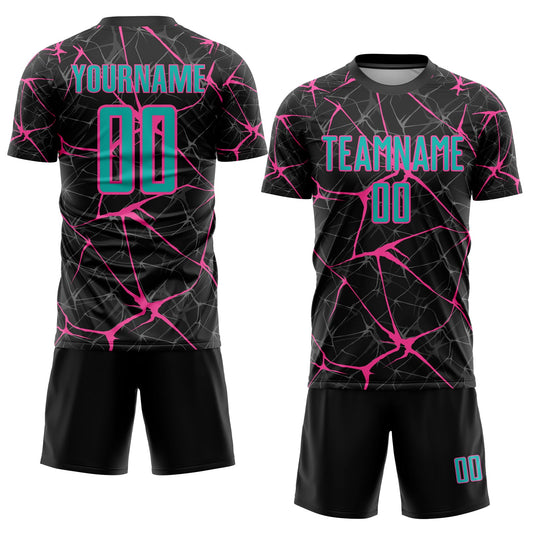 Custom Black Aqua-Pink Sublimation Soccer Uniform Jersey - Sky-Custom