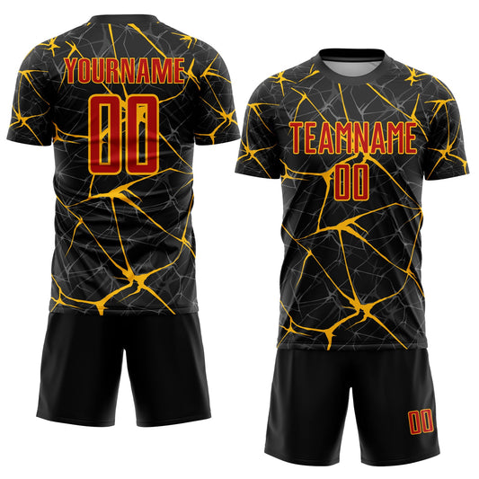 Custom Black Red-Gold Sublimation Soccer Uniform Jersey - Sky-Custom
