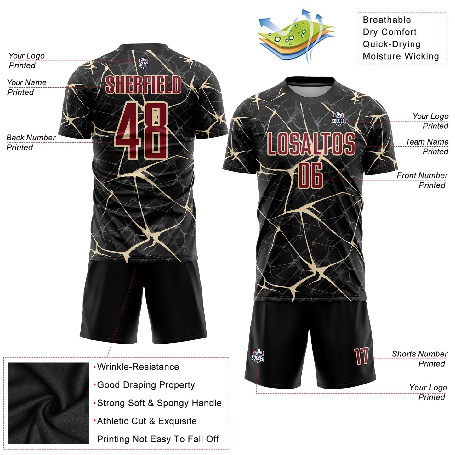Custom Black Crimson-City Cream Sublimation Soccer Uniform Jersey - Sky-Custom