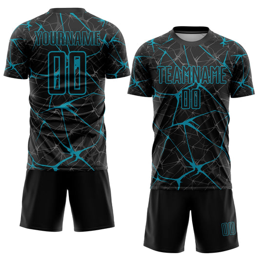 Custom Black Teal Sublimation Soccer Uniform Jersey - Sky-Custom