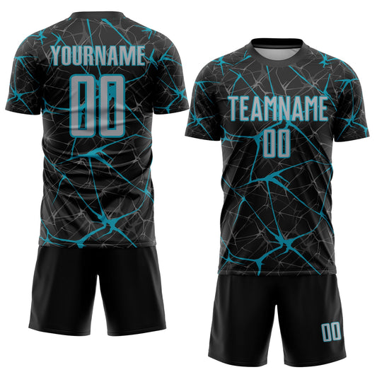 Custom Black Gray-Teal Sublimation Soccer Uniform Jersey - Sky-Custom