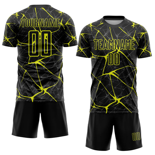 Custom Black Neon Yellow Sublimation Soccer Uniform Jersey - Sky-Custom