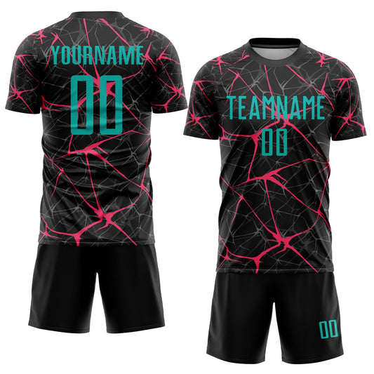 Custom Black Aqua-Neon Pink Sublimation Soccer Uniform Jersey - Sky-Custom