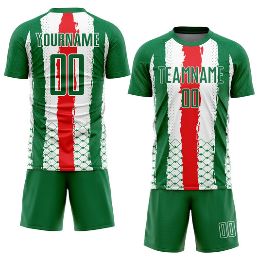 Custom Kelly Green Red-White Sublimation Mexico Soccer Uniform Jersey - Sky-Custom
