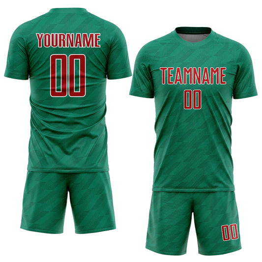 Custom Kelly Green Red-White Sublimation Mexico Soccer Uniform Jersey - Sky-Custom