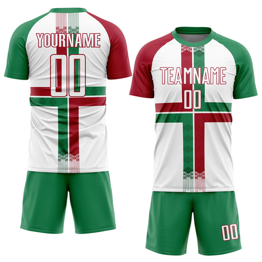 Custom White Kelly Green-Crimson Sublimation Mexico Soccer Uniform Jersey - Sky-Custom