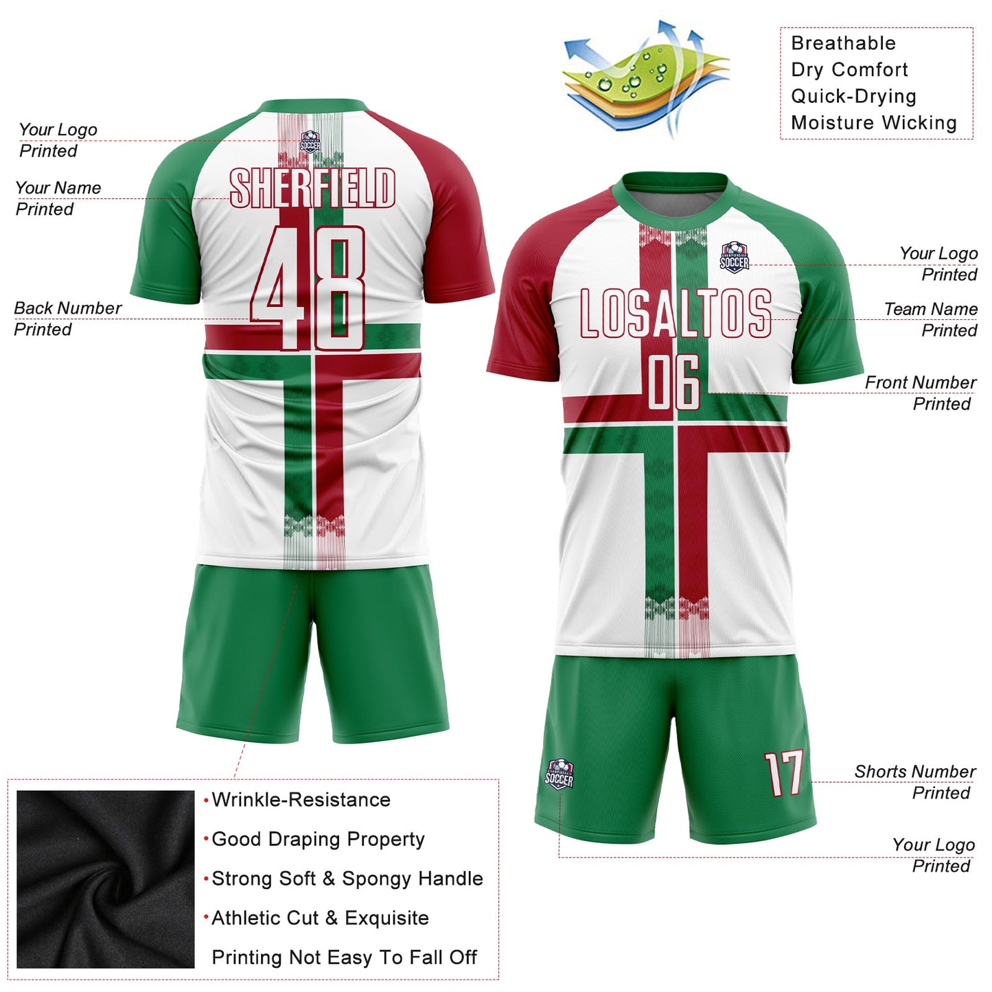 Custom White Kelly Green-Crimson Sublimation Mexico Soccer Uniform Jersey - Sky-Custom