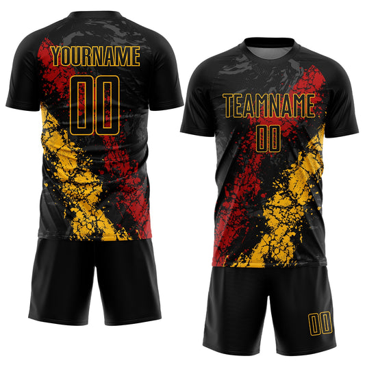 Custom Black Gold-Red Sublimation Soccer Uniform Jersey - Sky-Custom