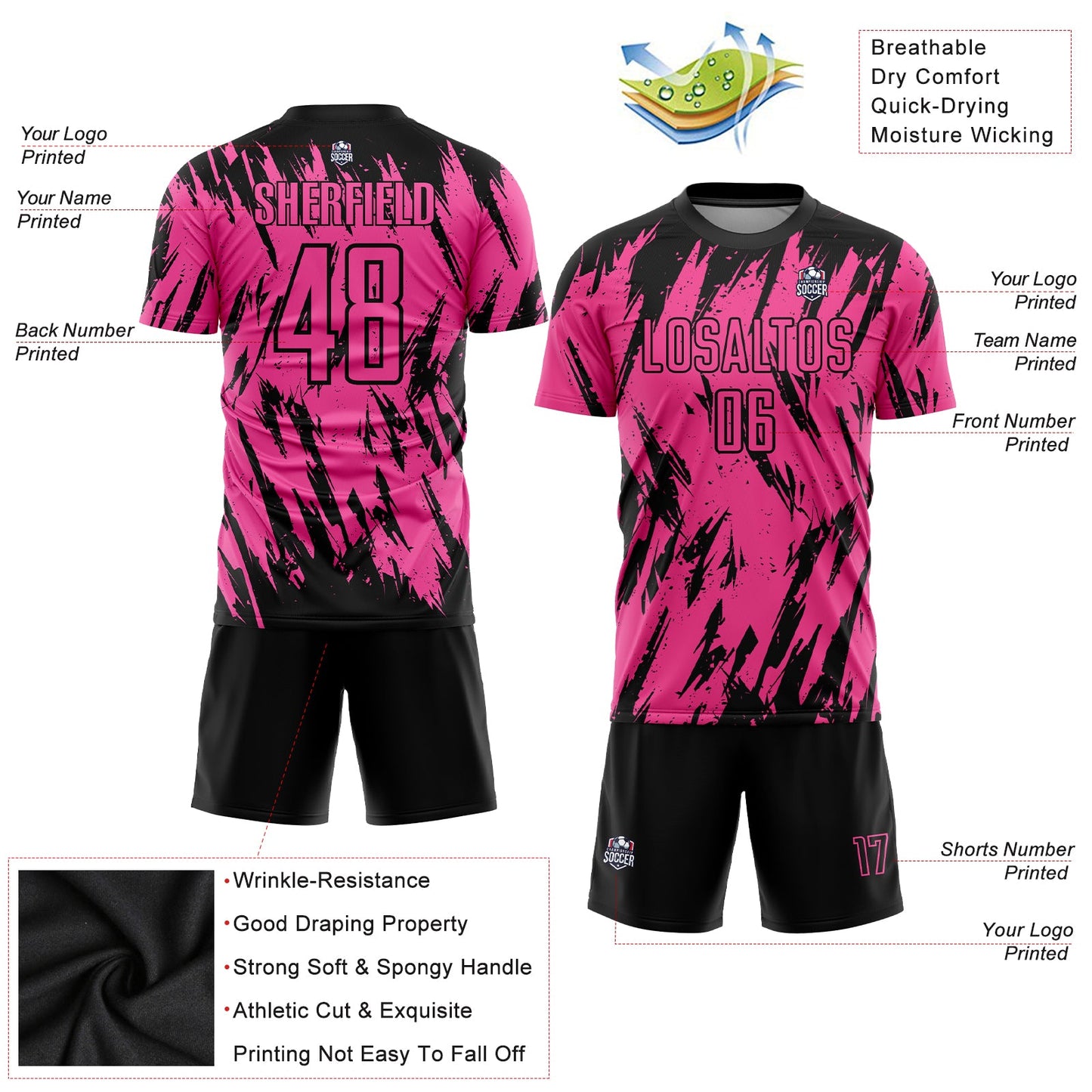 Custom Pink Black Sublimation Soccer Uniform Jersey - Sky-Custom
