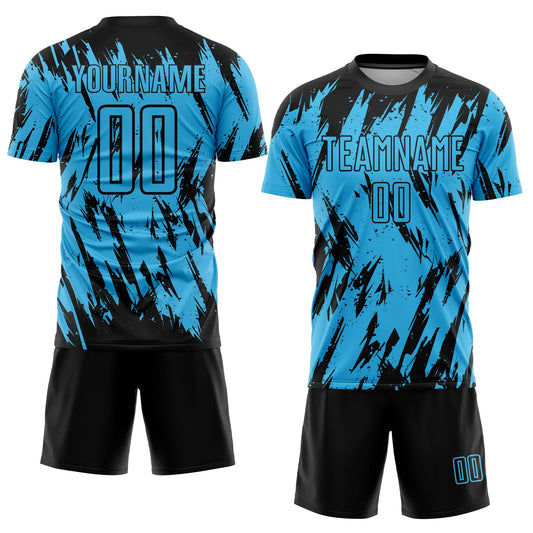 Custom Sky Blue Black Sublimation Soccer Uniform Jersey - Sky-Custom