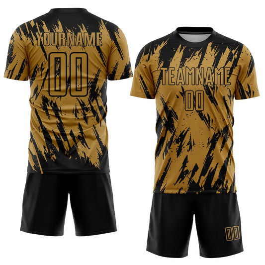 Custom Old Gold Black Sublimation Soccer Uniform Jersey - Sky-Custom