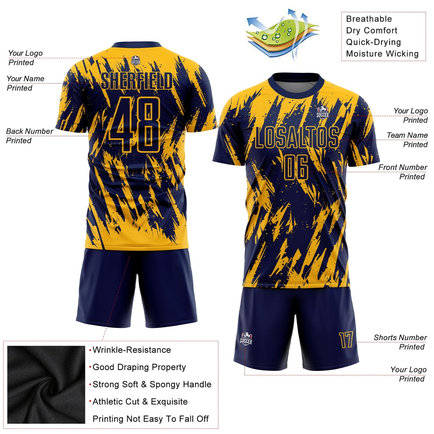 Custom Gold Navy Sublimation Soccer Uniform Jersey - Sky-Custom