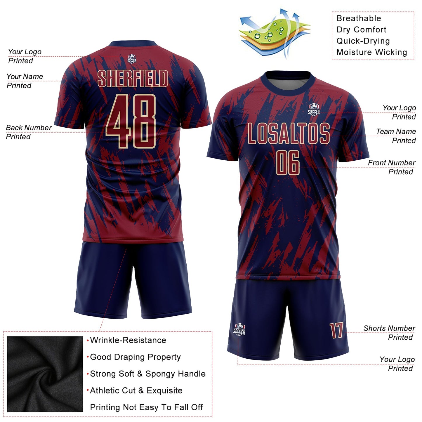 Custom Crimson Navy-City Cream Sublimation Soccer Uniform Jersey - Sky-Custom