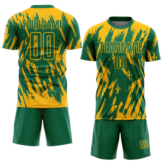 Custom Gold Kelly Green Sublimation Soccer Uniform Jersey - Sky-Custom