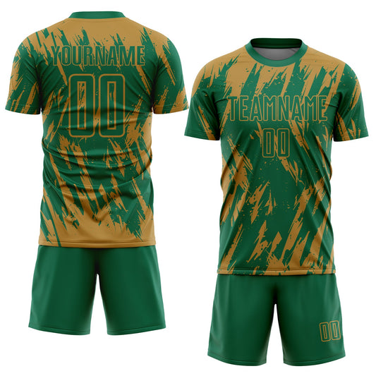 Custom Old Gold Kelly Green Sublimation Soccer Uniform Jersey - Sky-Custom
