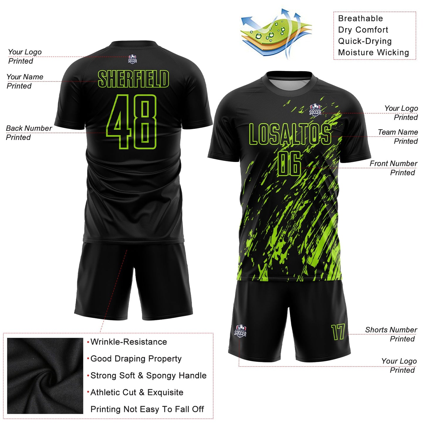 Custom Black Neon Green Sublimation Soccer Uniform Jersey - Sky-Custom