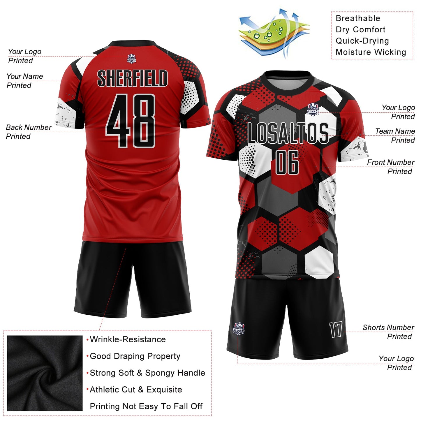 Custom Red Black-White Sublimation Soccer Uniform Jersey - Sky-Custom