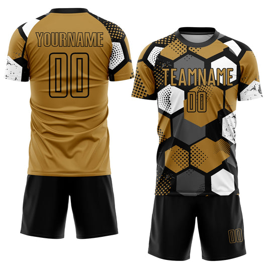 Custom Old Gold Black-White Sublimation Soccer Uniform Jersey - Sky-Custom